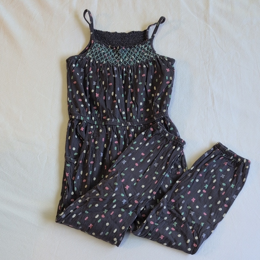 circo girls smocked top confetti cotton comfy tank jumpsuit gray size XS 4/5